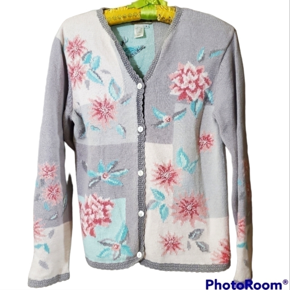 VINTAGE Coldwater Creek floral knit cardigan*